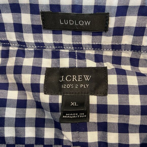 J Crew Ludlow Shirt Mens XL Blue White Check Long Sleeves Cotton 120’s 2 Ply - Picture 9 of 13